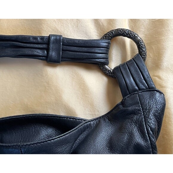 BCBGMAXAZRIA Black Leather Hobo Bag Extra Large Oversized Slouchy Tote VINTAGE - Picture 7 of 16
